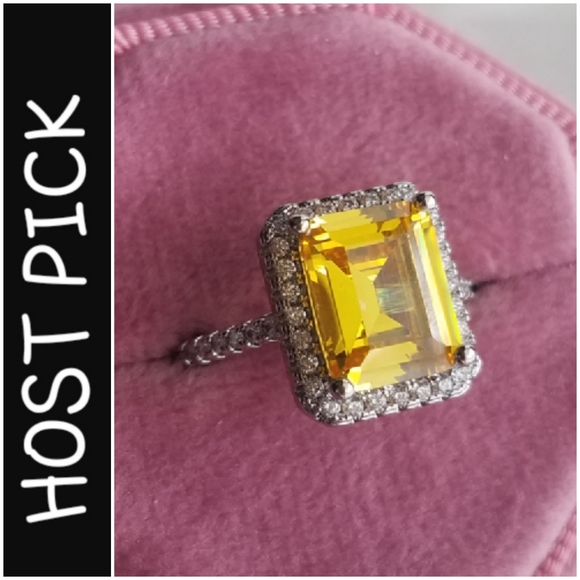 Swarovski Elements 925 Sterling Silver Citrine Yellow Solitaire Ring NEW - Picture 3 of 15